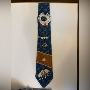 Blue and Brown Embellished Tie